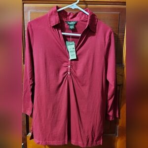 NWT Eddie Bauer Red Polo Shirt with Buttons Size Medium